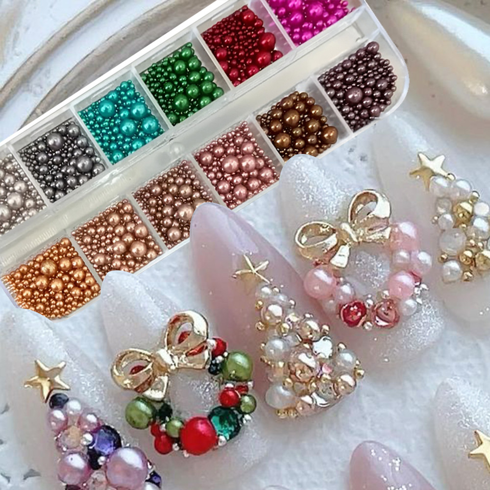 12 colors Mix Size Nail Pearls - Nail Art Valentines Day 评论和价格