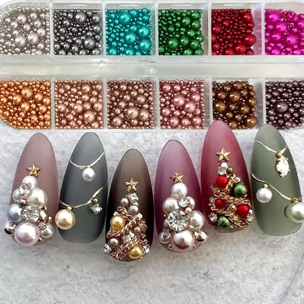 12 colors Mix Size Nail Pearls - Nail Art Valentines Day 评论和价格
