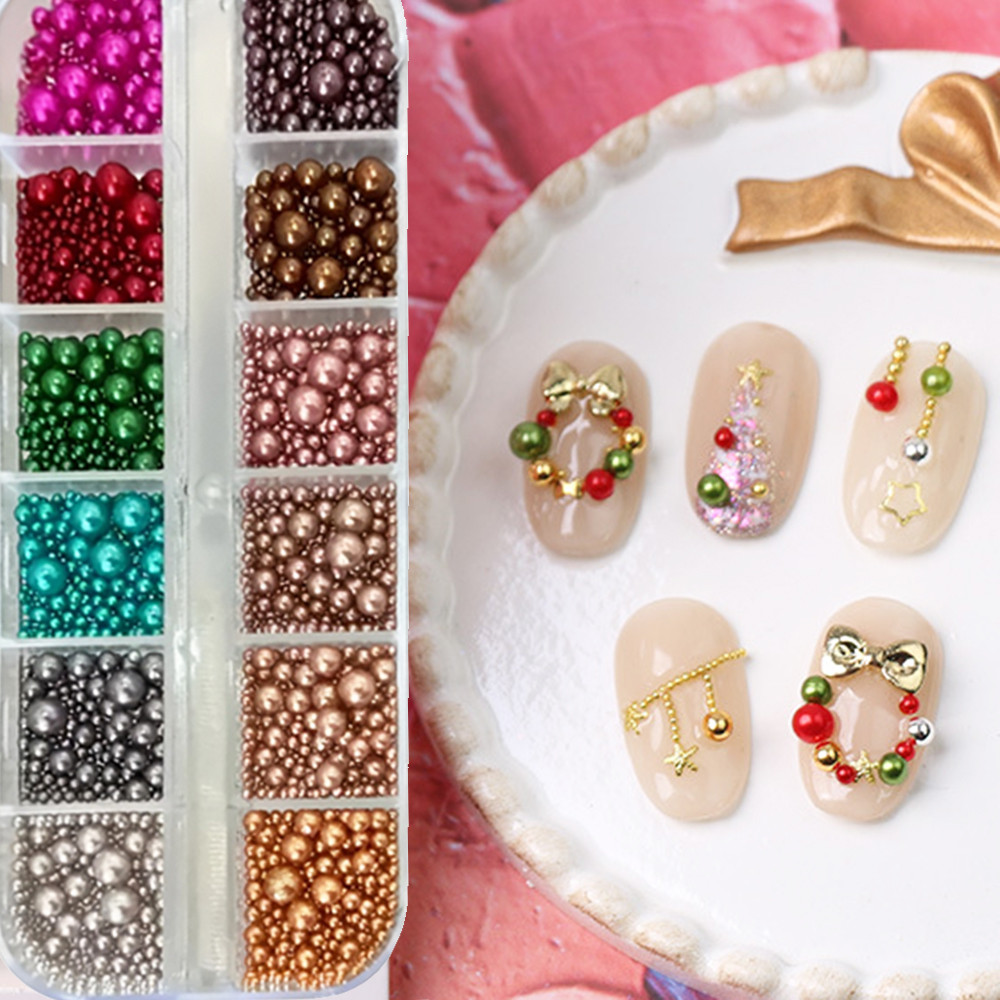 12 colors Mix Size Nail Pearls - Nail Art Valentines Day 评论和价格