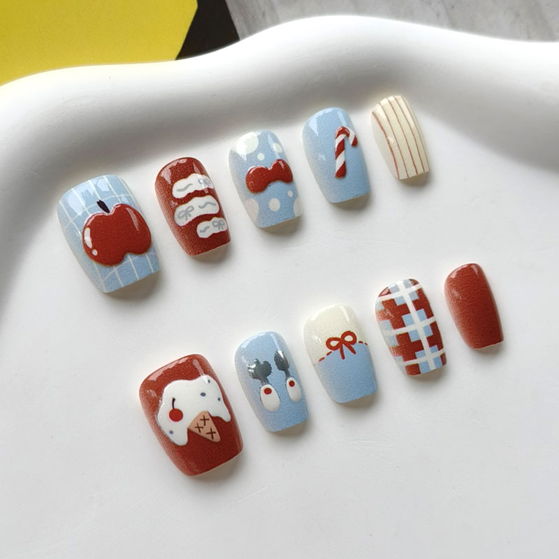 10Pcs 3D Apple Short Style Pre - Nail Art Press On 评论和价格